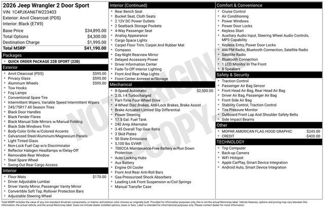 2026 Jeep Wrangler WRANGLER 2-DOOR SPORT