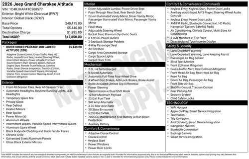 2026 Jeep Grand Cherokee GRAND CHEROKEE LAREDO ALTITUDE 4X4