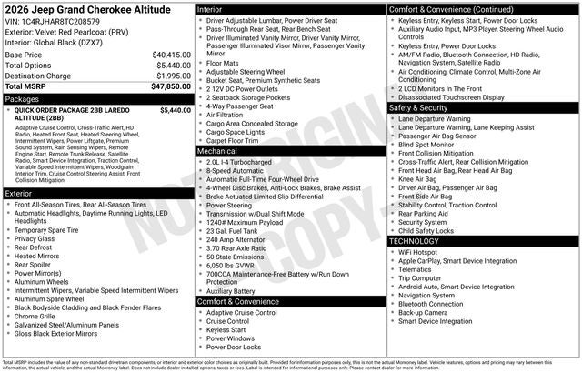 2026 Jeep Grand Cherokee GRAND CHEROKEE LAREDO ALTITUDE 4X4