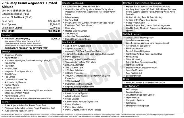 2026 Jeep Grand Wagoneer GRAND WAGONEER L LIMITED ALTITUDE 4X4