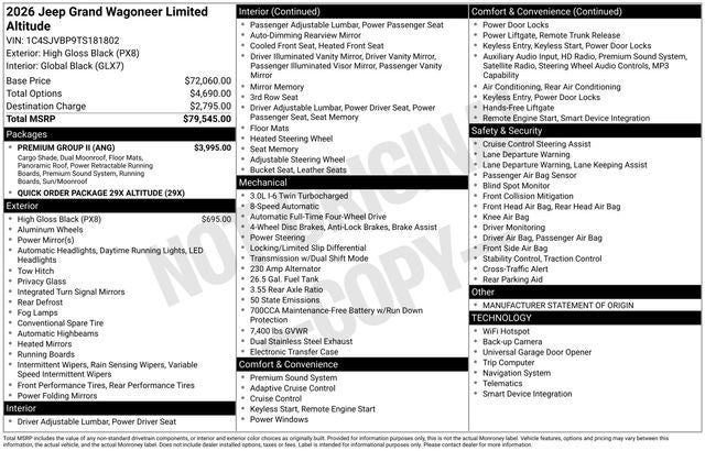 2026 Jeep Grand Wagoneer GRAND WAGONEER LIMITED ALTITUDE 4X4