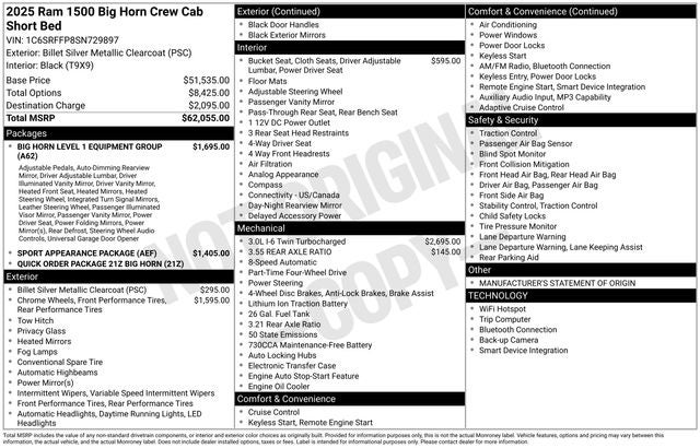 2025 RAM Ram 1500 RAM 1500 BIG HORN CREW CAB 4X4 5'7' BOX