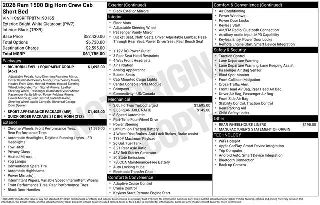 2026 RAM Ram 1500 RAM 1500 BIG HORN CREW CAB 4X4 5'7' BOX