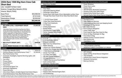 2026 RAM Ram 1500 RAM 1500 BIG HORN CREW CAB 4X4 5'7' BOX