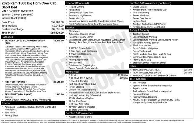 2026 RAM Ram 1500 RAM 1500 BIG HORN CREW CAB 4X4 5'7' BOX