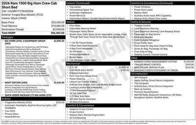 2026 RAM Ram 1500 RAM 1500 BIG HORN CREW CAB 4X4 5'7' BOX