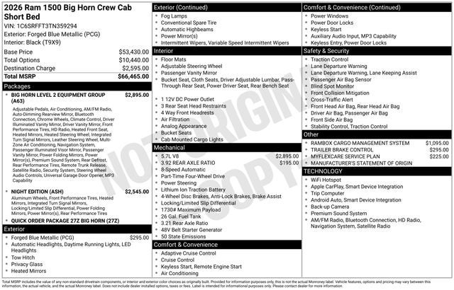 2026 RAM Ram 1500 RAM 1500 BIG HORN CREW CAB 4X4 5'7' BOX