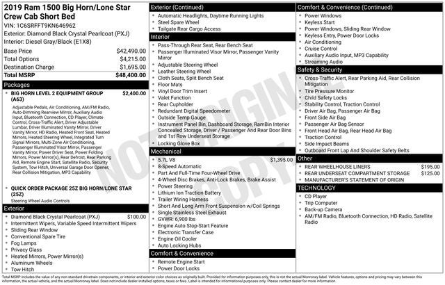 2019 RAM 1500 Big Horn/Lone Star Crew Cab 4x4 5'7' Box