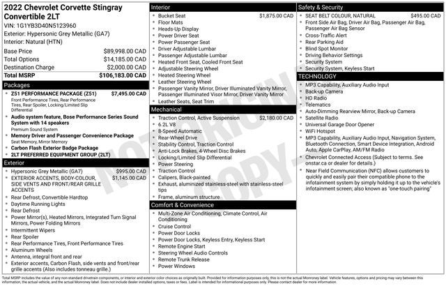 2022 Chevrolet Corvette Stingray