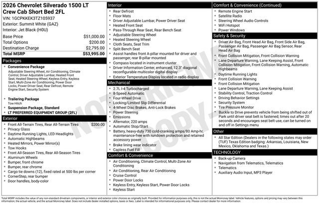 2026 Chevrolet Silverado 1500 4WD Crew Cab Short Bed LT with 2FL