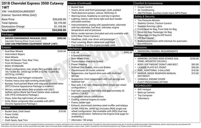 2018 Chevrolet Express Cutaway Work Van