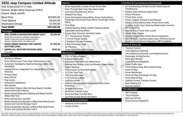 2026 Jeep Compass COMPASS LIMITED ALTITUDE 4X4