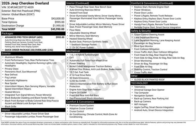 2026 Jeep Cherokee CHEROKEE OVERLAND 4X4