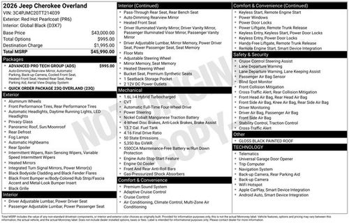 2026 Jeep Cherokee CHEROKEE OVERLAND 4X4