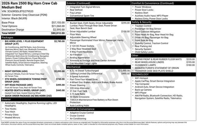 2026 RAM Ram 2500 RAM 2500 BIG HORN CREW CAB 4X4 6'4' BOX