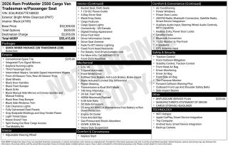 2026 RAM Ram ProMaster RAM PROMASTER 2500 TRADESMAN CARGO VAN HIGH ROOF 159' WB