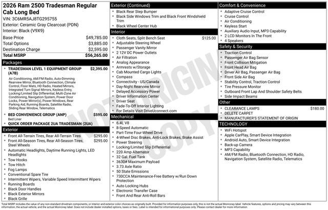 2026 RAM Ram 2500 RAM 2500 TRADESMAN REGULAR CAB 4X4 8' BOX