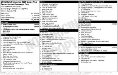 2025 RAM Ram ProMaster RAM PROMASTER 3500 TRADESMAN CARGO VAN HIGH ROOF 159' WB