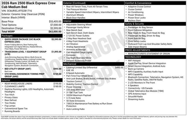 2026 RAM Ram 2500 RAM 2500 BLACK EXPRESS CREW CAB 4X4 6'4' BOX