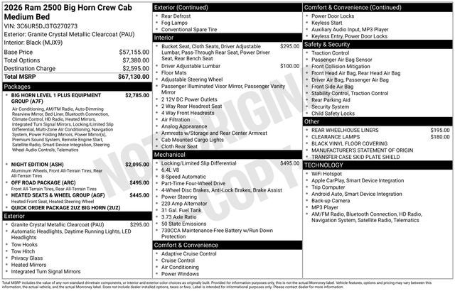 2026 RAM Ram 2500 RAM 2500 BIG HORN CREW CAB 4X4 6'4' BOX