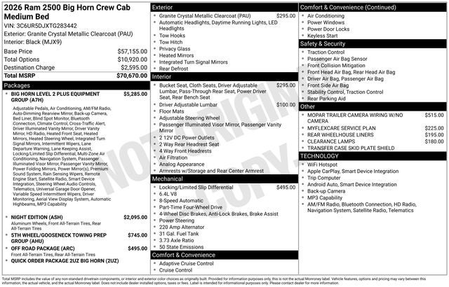 2026 RAM Ram 2500 RAM 2500 BIG HORN CREW CAB 4X4 6'4' BOX