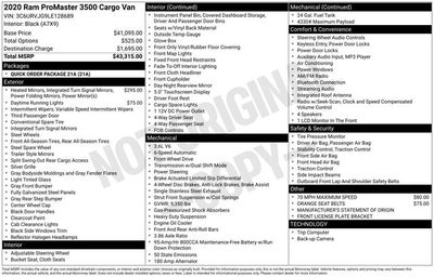 2020 RAM ProMaster 3500 Cargo Van High Roof 159' WB EXT