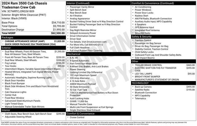 2024 RAM Ram 3500 Chassis Cab RAM 3500 TRADESMAN CREW CAB CHASSIS 4X4 60' CA