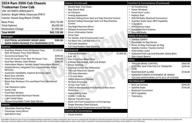 2024 RAM Ram 3500 Chassis Cab RAM 3500 TRADESMAN CREW CAB CHASSIS 4X4 60' CA