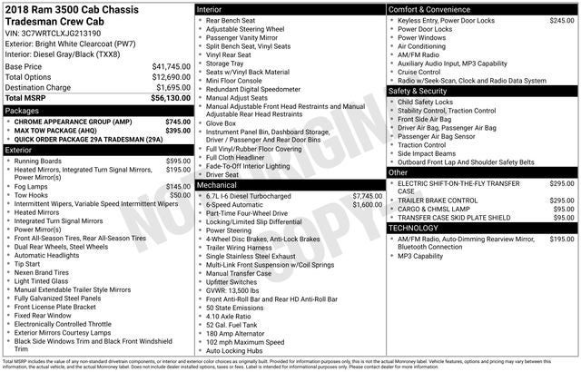 2018 RAM 3500 Chassis Tradesman/SLT/Laramie